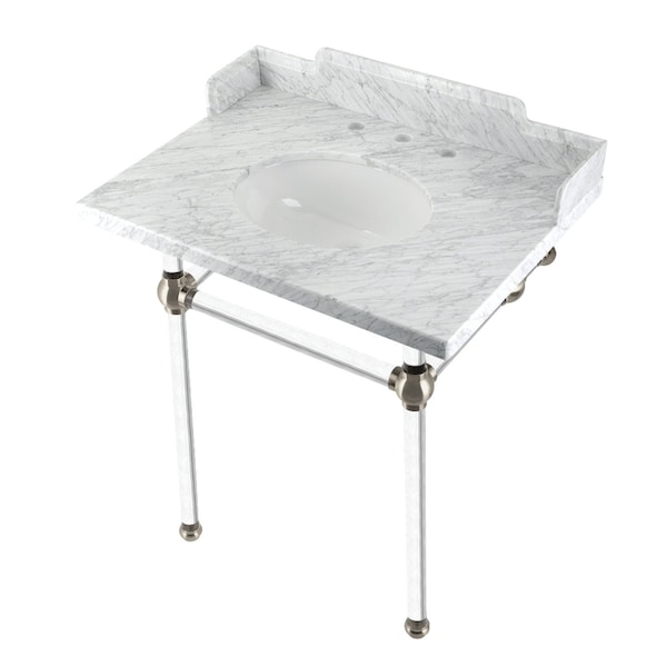 Kingston Brass 30 Carrara Marble Console Sink with Acrylic Legs, Marble WhiteBrushed Nickel LMS30MA8 - main